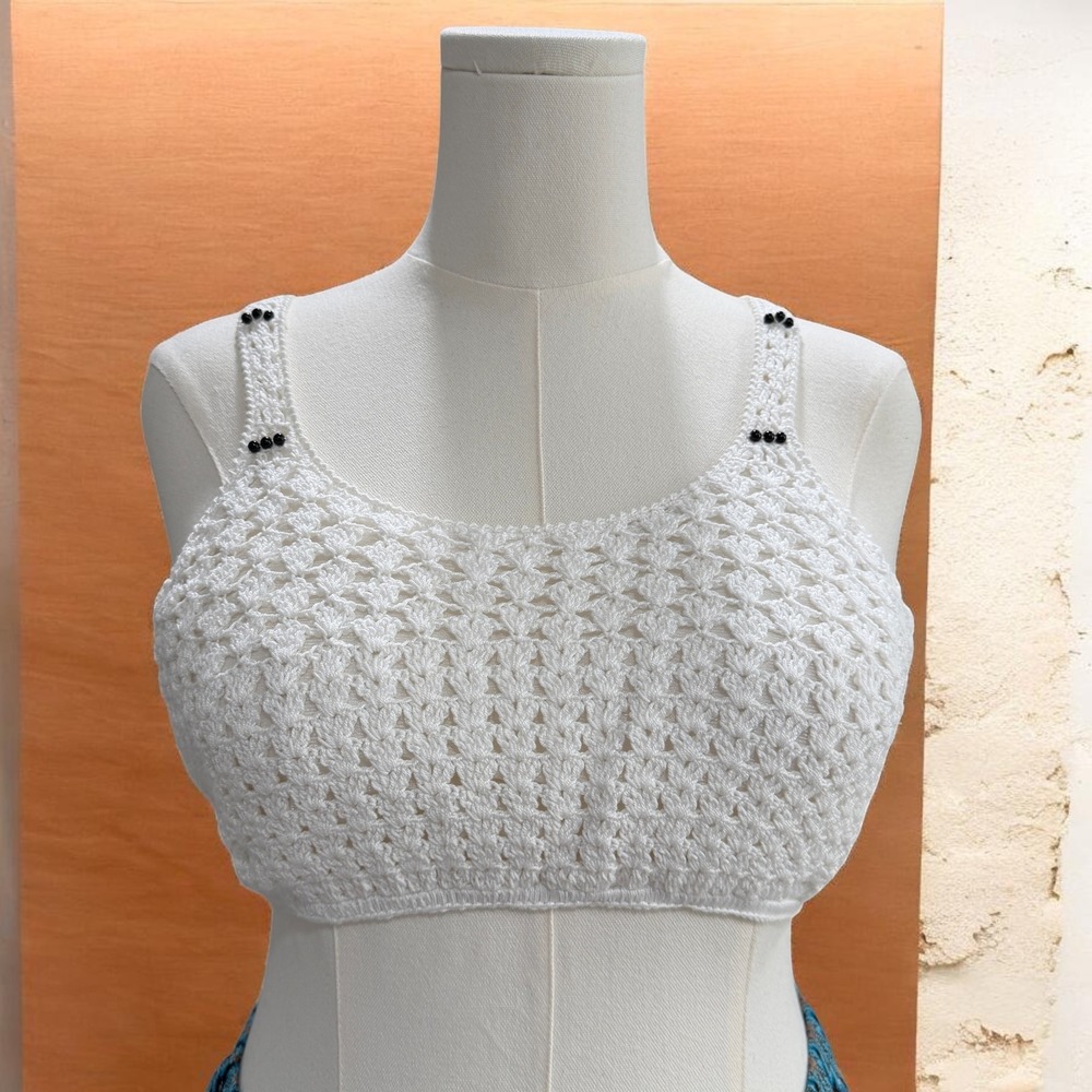 Crochet Bralette Crop Top Boho Festival Cottagecore Lined Cotton NWT Medium Chic